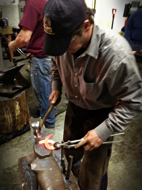 Farriers fabricating Sandy Hook Ribbons